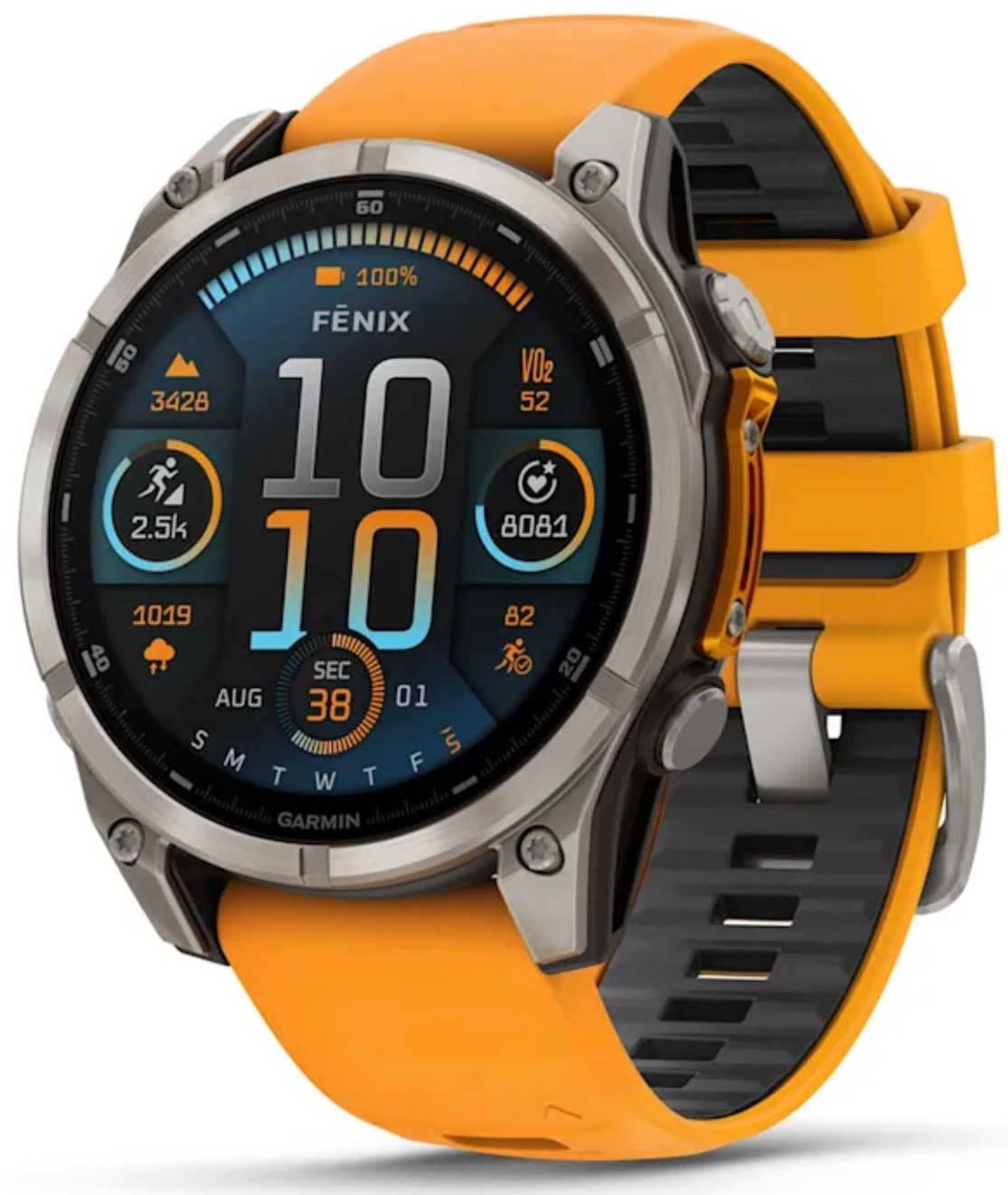 Garmin Fenix 8, 51 мм, AMOLED, Sapphire Titanium with spark orange/graphite silicone band