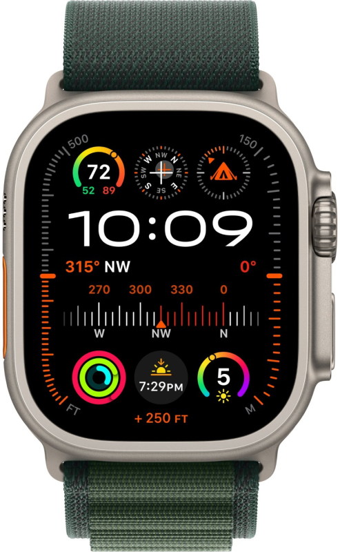 Apple Watch Ultra 2 GPS + Cellular, 49 мм, корпус из бежевого титана, ремешок Alpine зеленого цвета, размер M