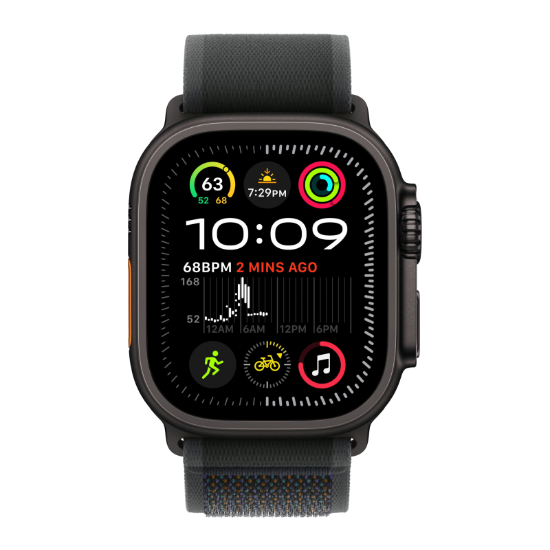 Apple Watch Ultra 2 GPS + Cellular, 49 мм, корпус черного из титана, ремешок Trail черного цвета, размер M/L (MX4V3)