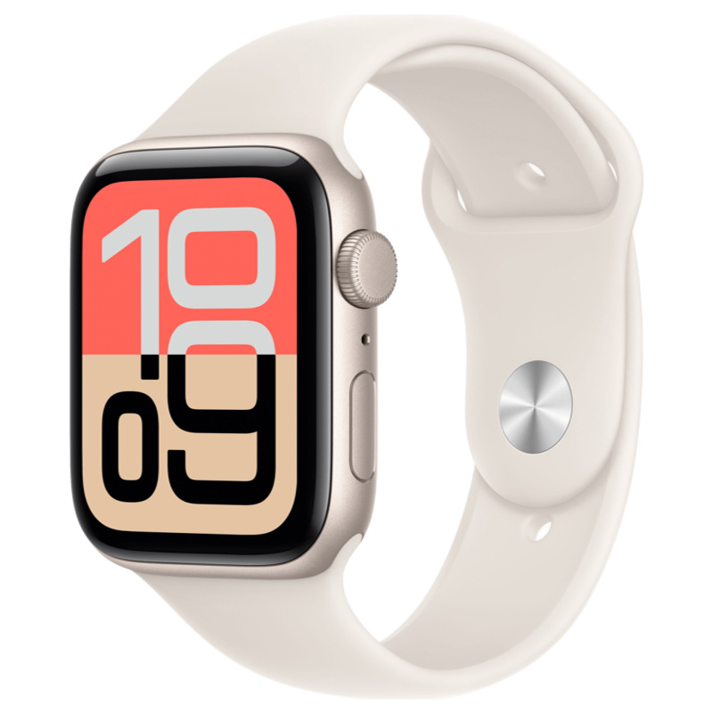 Apple Watch SE 3 2025, 44 мм, алюминий цвета "Starlight", Sport Band "Starlight", размер M/L (MEHJ4)