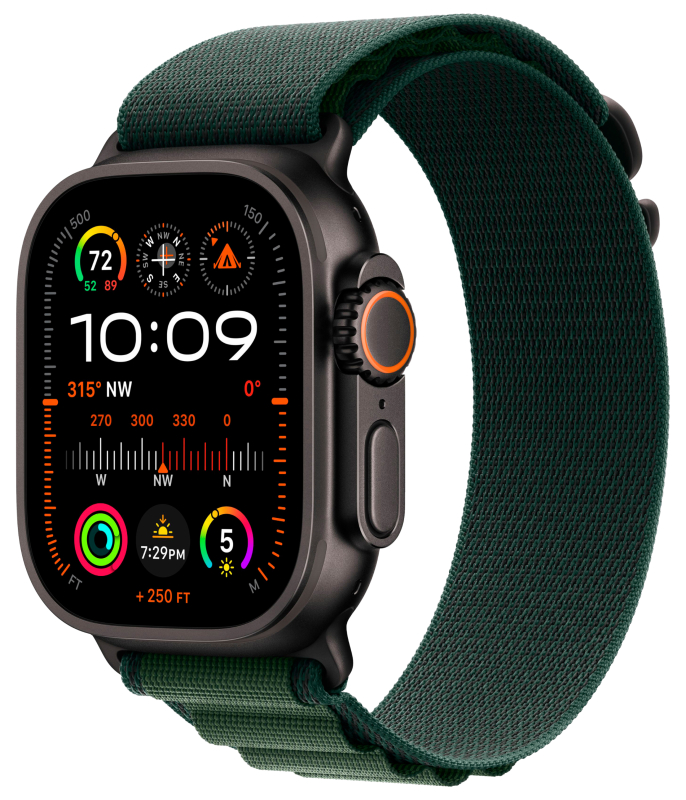 Apple Watch Ultra 2 GPS + Cellular, 49 мм, корпус из черного титана, ремешок Alpine зеленого цвета, размер размер S (MX4U3)