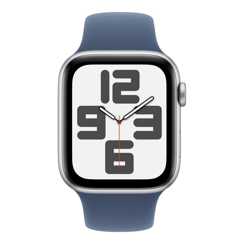 Apple Watch SE 2024, 44 мм, алюминий цвета "серебро", Denim Sport Band, S/M (MXEQ3)