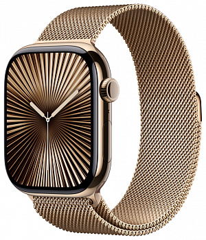 Apple Watch Series 10, 46 мм, корпус из титана цвета «титановый золотой», «миланская петля» золотого цвета, M/L