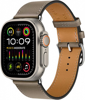Apple Watch Ultra 2 Hermes GPS + Cellular, 49 мм, титановый корпус, кожаный ремешок серого цвета