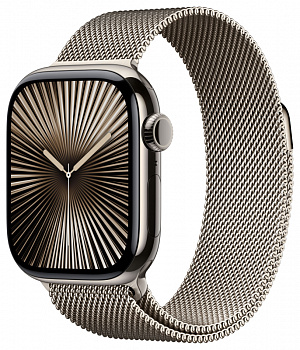 Apple Watch Series 10, 42 мм, корпус из титана цвета «титановый бежевый», «миланская петля» бежевого цвета