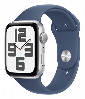 Apple Watch SE 2024, 44 мм, алюминий цвета "серебро", Denim Sport Band, S/M (MXEQ3)