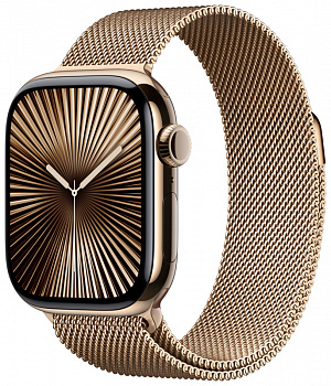 Apple Watch Series 10, 42 мм, корпус из титана цвета «титановый золотой», «миланская петля» золотого цвета